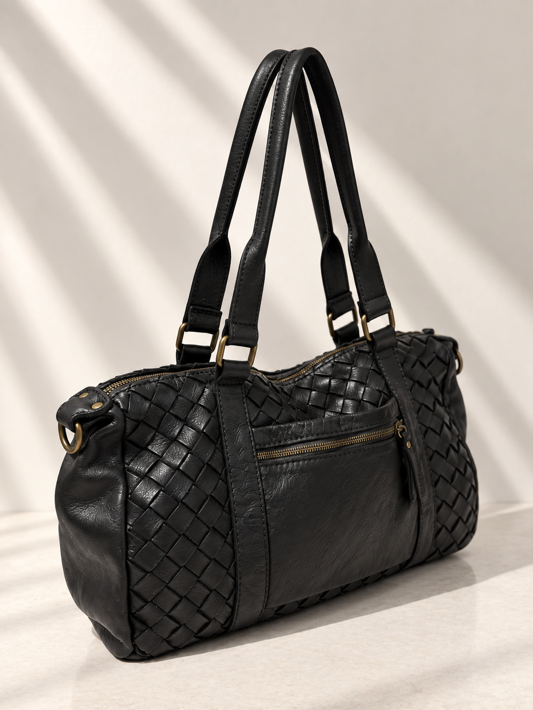 Borsa Duffle Donna in Vera Pelle Lavata Made in Italy – Borsa Intrecciata con Doppio Manico