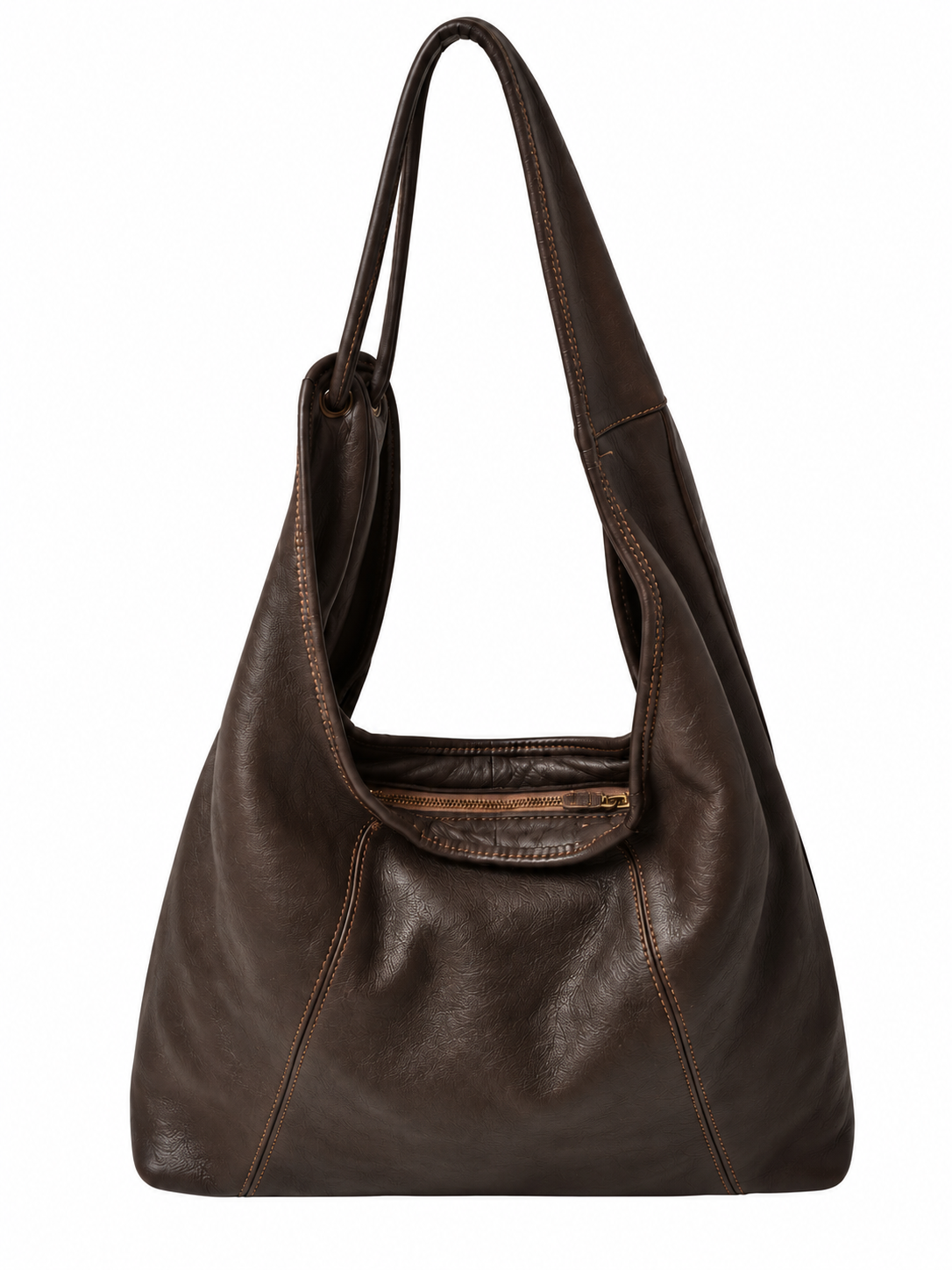 Borsa Grande in Pelle da Spalla con Dettagli con Lacci Annodati e Chiusura con Zip