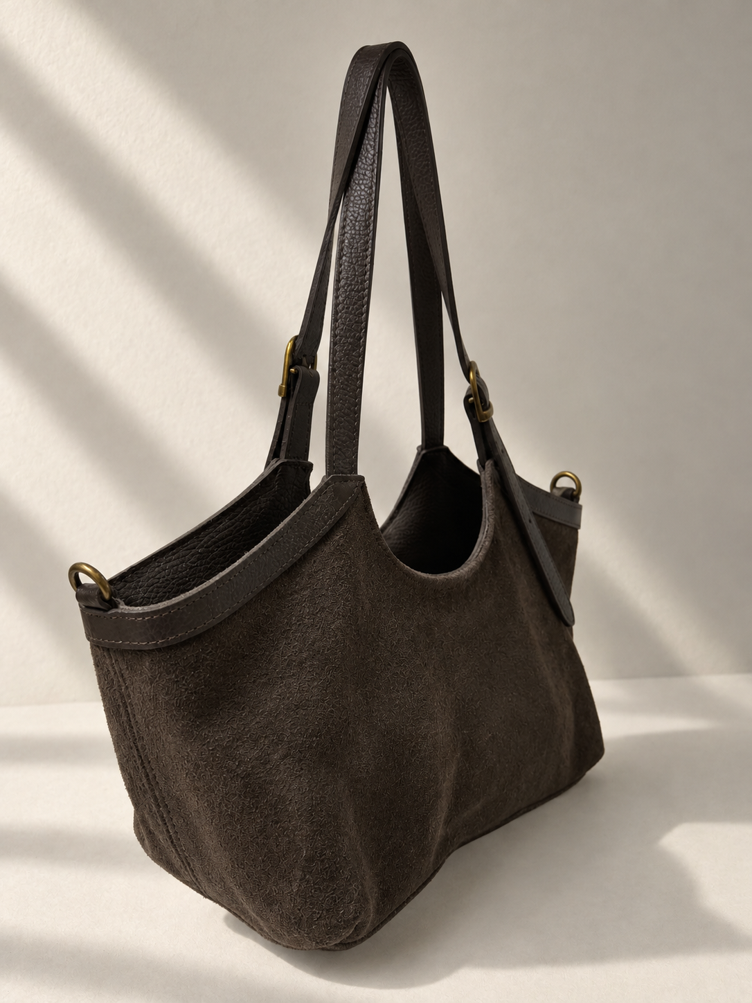 Borsa Shopper Donna in Vera Pelle Scamosciata Made in Italy con Manici Regolabili e Zip