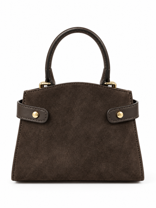 Borsa a Mano Donna in Pelle Marrone con Tracolla Regolabile, Chiusura Gold, Design Elegante e Strutturato