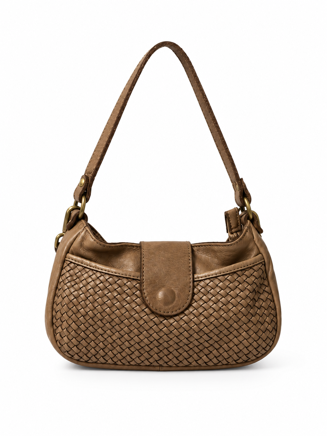 Borsa in Pelle Intrecciata a Mano da Spalla e a Tracolla con Tasca Frontale