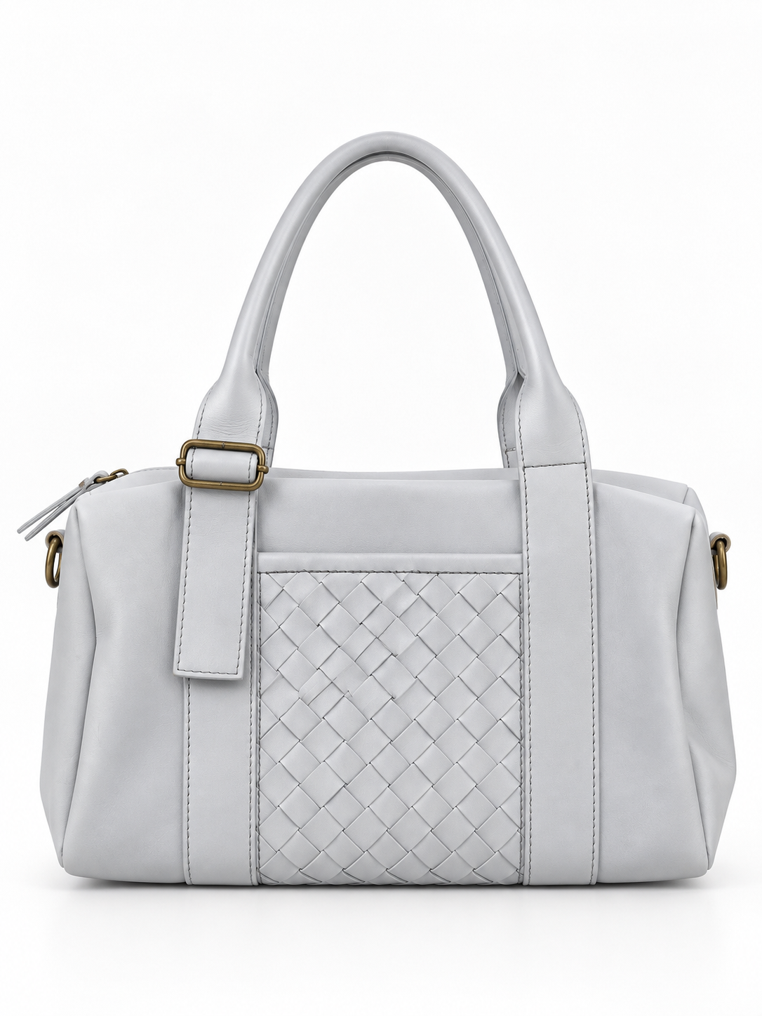 Grande Borsa Shopper in Pelle Italiana con Pannello Frontale Intrecciato a Mano e Multiple Tasche con Cerniera