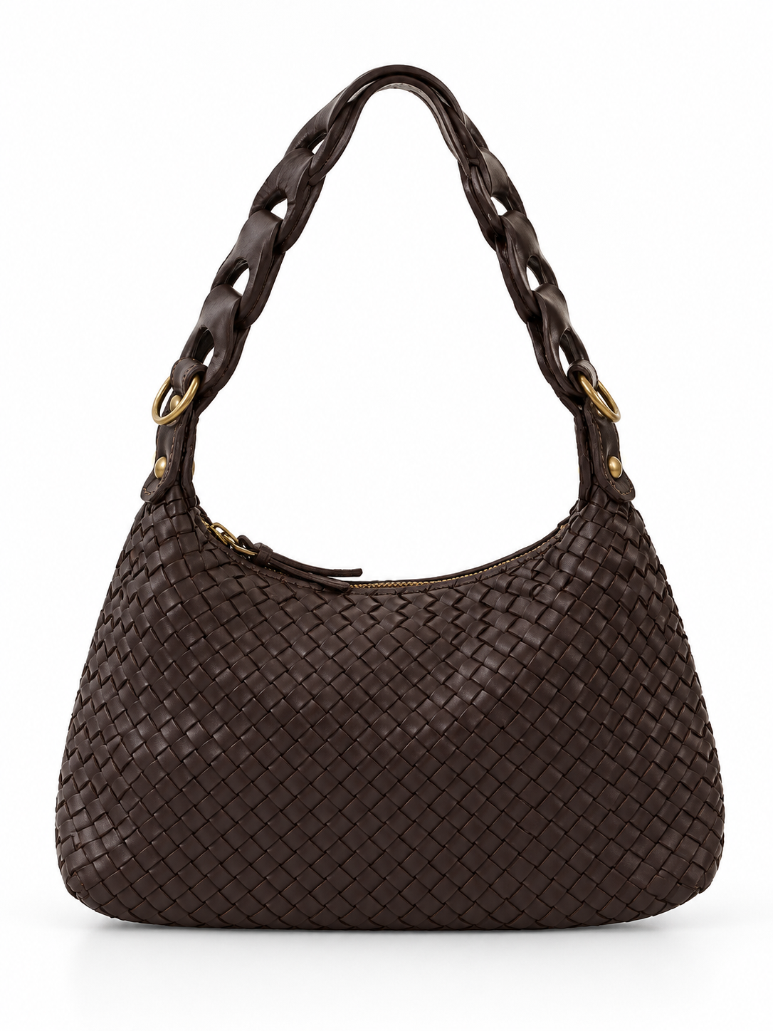 Borsa a Spalla in Pelle Intrecciata Made in Italy con Tracolla Intrecciata e Chiusura con Cerniera