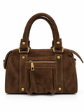 Borsa a Mano in Vera Pelle Scamosciata Made in Italy – Bauletto Vintage con Dettagli Dorati e Tracolla Regolabile