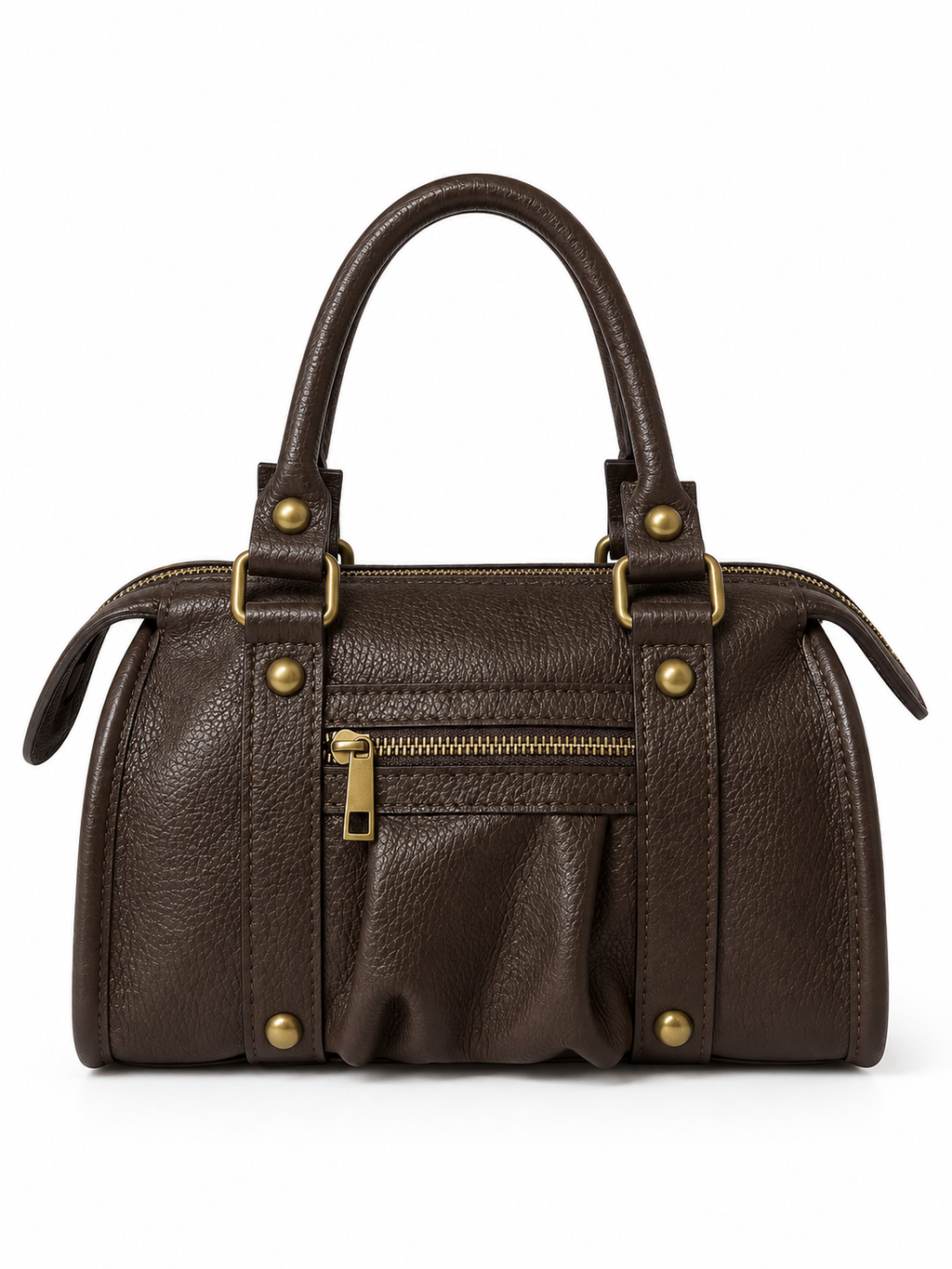 Borsa a Mano in Vera Pelle Made in Italy – Modello Boston in Pelle Martellata Marrone Scuro con Doppio Manico e Dettagli Dorati