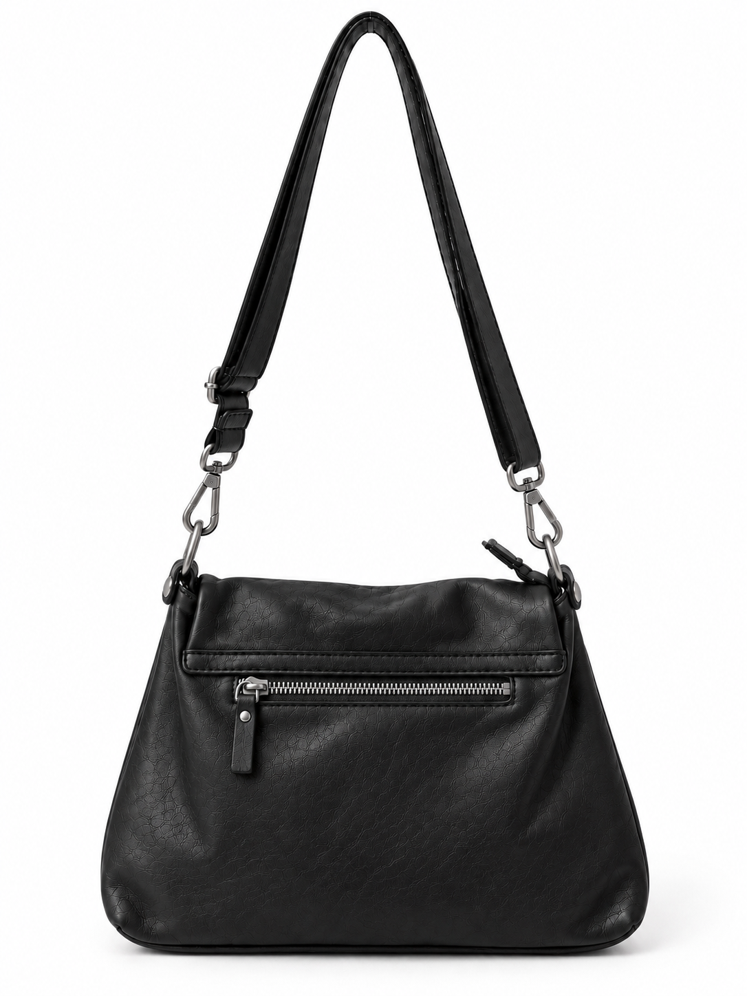 Borsa in Pelle di Dimensioni Medio-Piccole da Spalla con Patta con Fibbia e Tracolla Regolabile