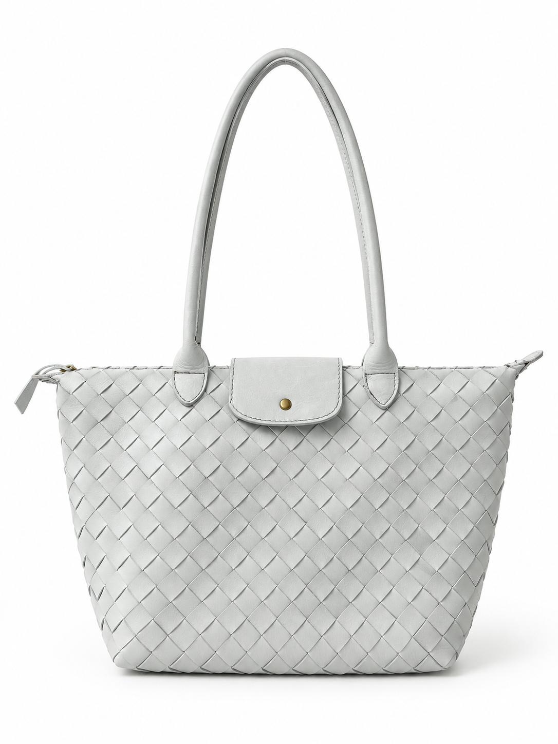 Borsa Hobo in Pelle Intrecciata a Mano con Tasca Frontale con Patta e Chiusura Superiore con Cerniera