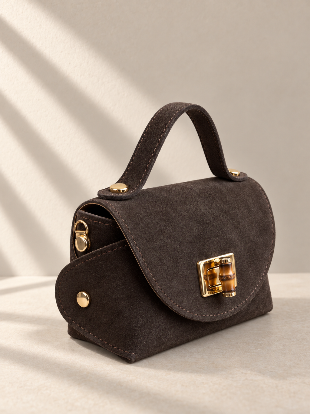 Borsa Donna in Camoscio Vera Pelle Made in Italy – Borsa a Mano con Tracolla a Catena e Chiusura Dorata