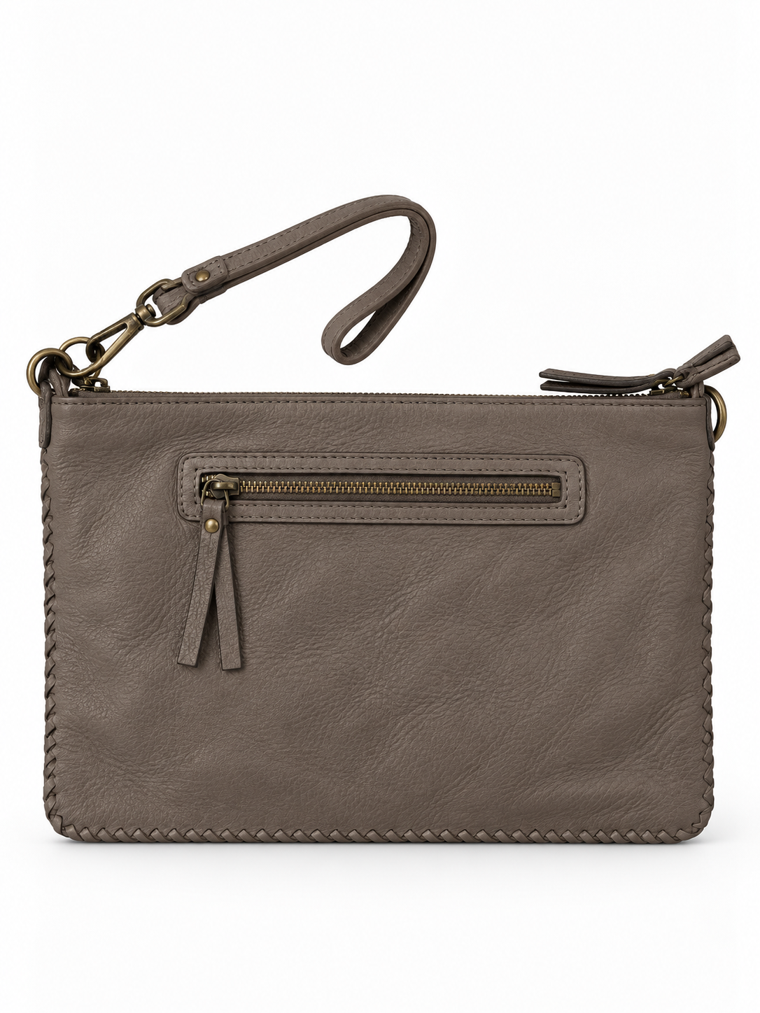 Pochette in Pelle Intrecciata a Mano Made in Italy con Polsino e Chiusura Superiore con Cerniera