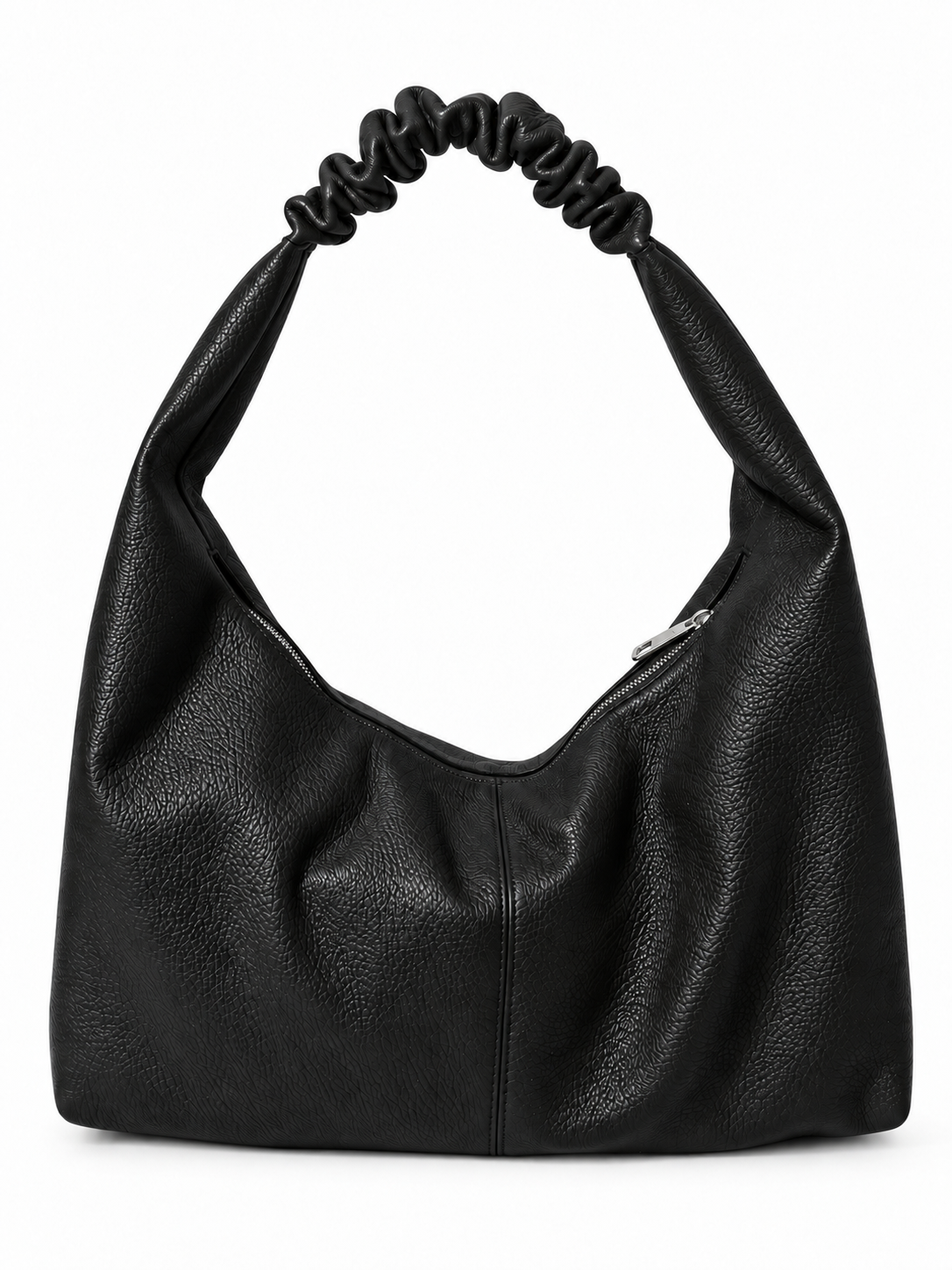 Borsa in Pelle Arricciata di Dimensioni Medio-Piccole da Spalla con Chiusura con Zip
