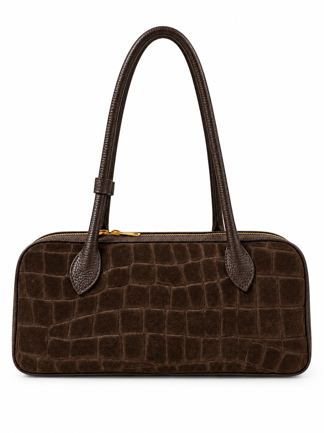 Borsa Donna in Vera Pelle Made in Italy Effetto Coccodrillo con Manico e Chiusura Zip Dorata