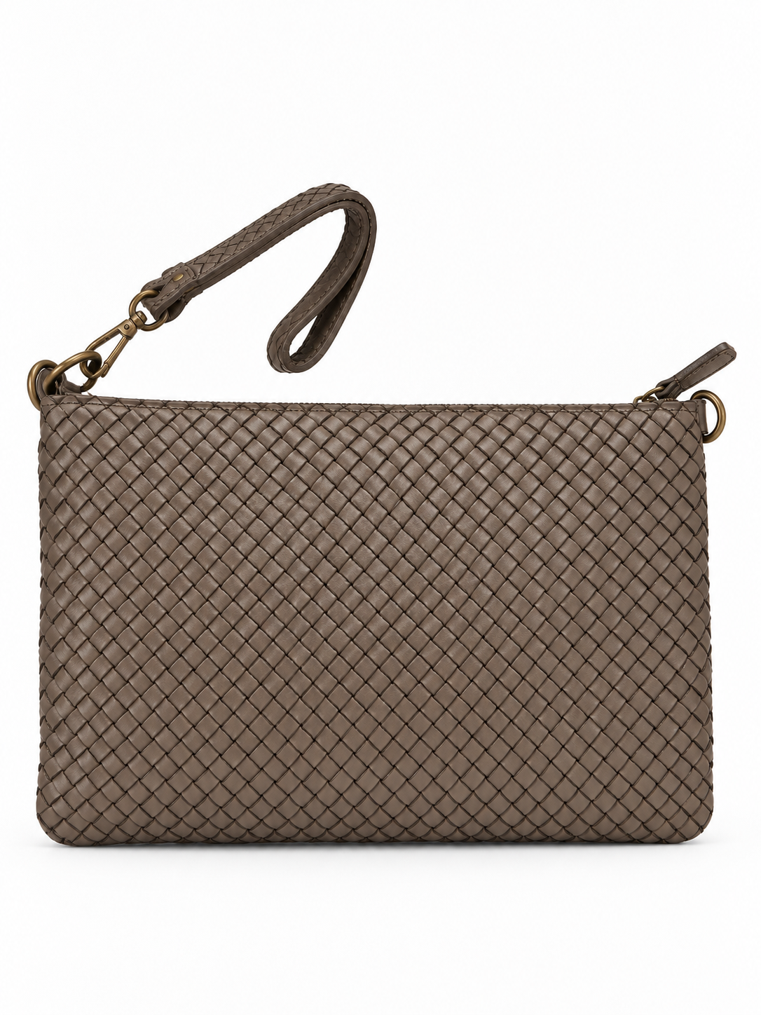 Pochette in Pelle Intrecciata a Mano Made in Italy con Polsino e Chiusura Superiore con Cerniera