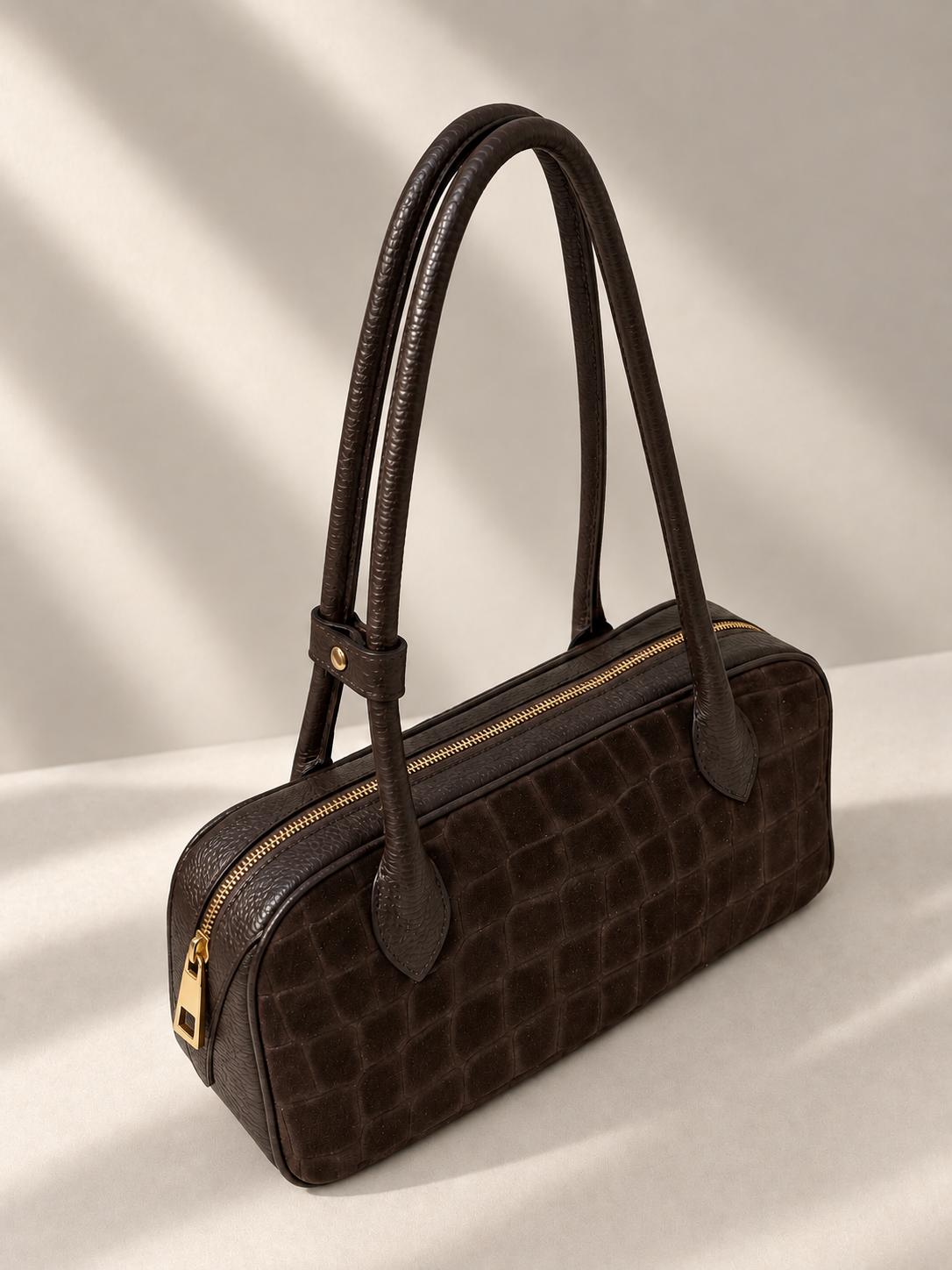 Borsa Donna in Vera Pelle Made in Italy Effetto Coccodrillo con Manico e Chiusura Zip Dorata