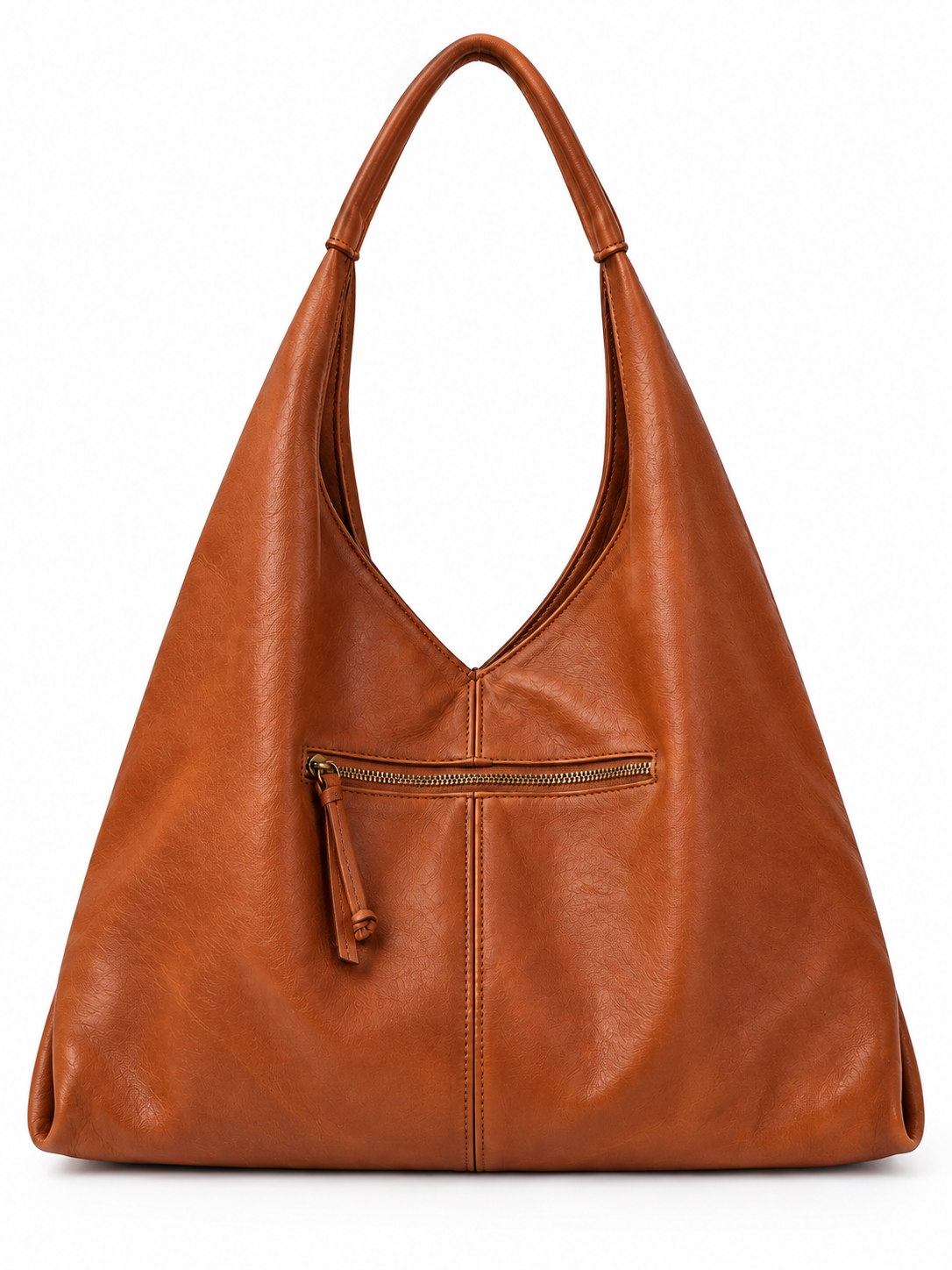 Borsa Hobo a Spalla in Pelle Testurizzata Made in Italy con Tasca Frontale con Cerniera