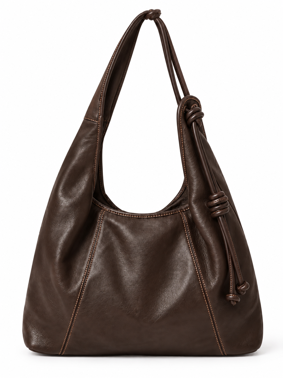 Borsa Grande in Pelle da Spalla con Dettagli con Lacci Annodati e Chiusura con Zip