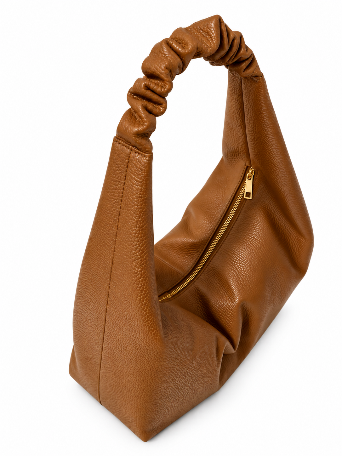 Borsa in Pelle Arricciata di Dimensioni Medio-Piccole da Spalla con Chiusura con Zip