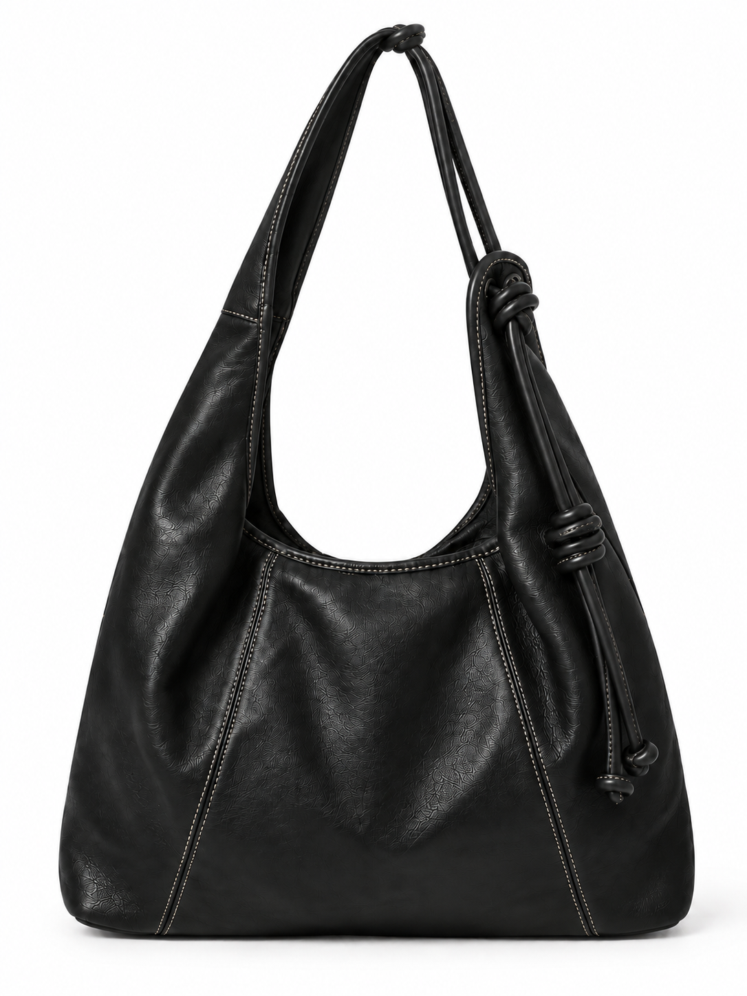 Borsa Grande in Pelle da Spalla con Dettagli con Lacci Annodati e Chiusura con Zip