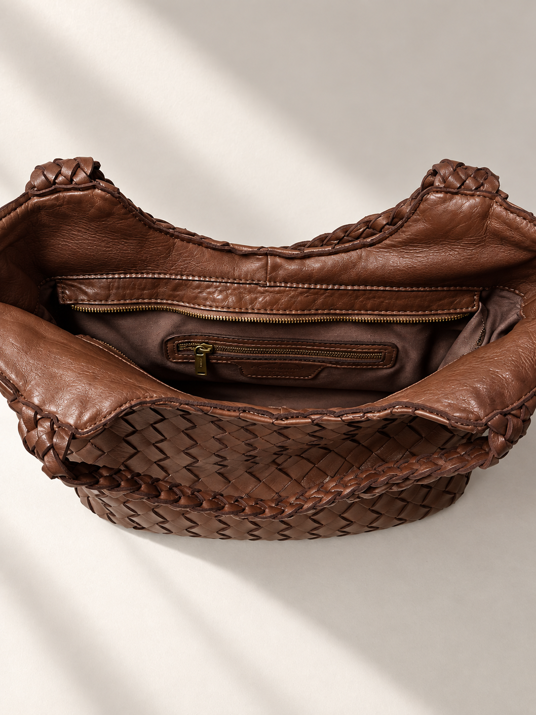 Borsa Hobo Donna in Vera Pelle Lavata Made in Italy con Manici Intrecciati