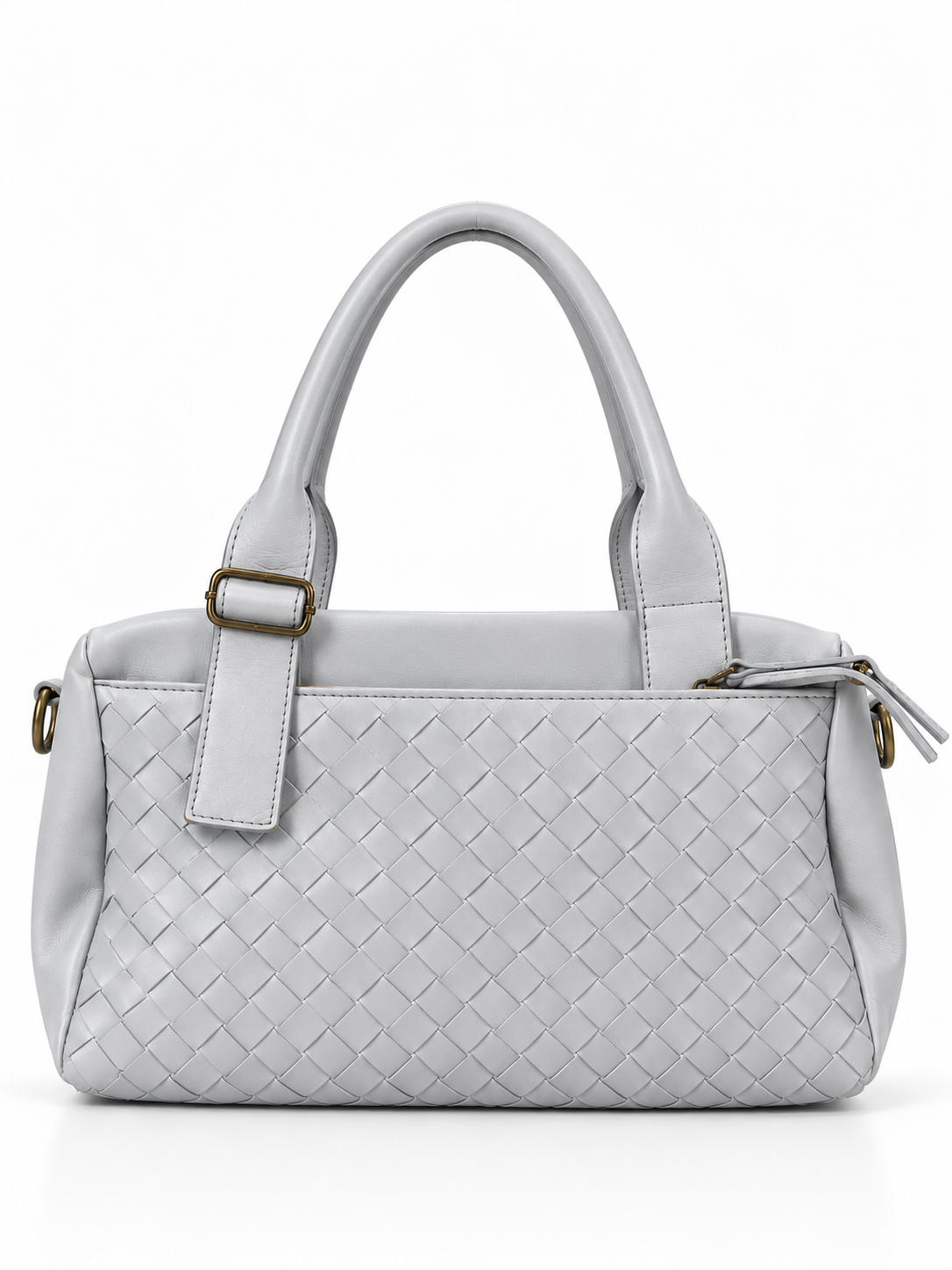 Grande Borsa Shopper in Pelle Italiana con Pannello Frontale Intrecciato a Mano e Multiple Tasche con Cerniera