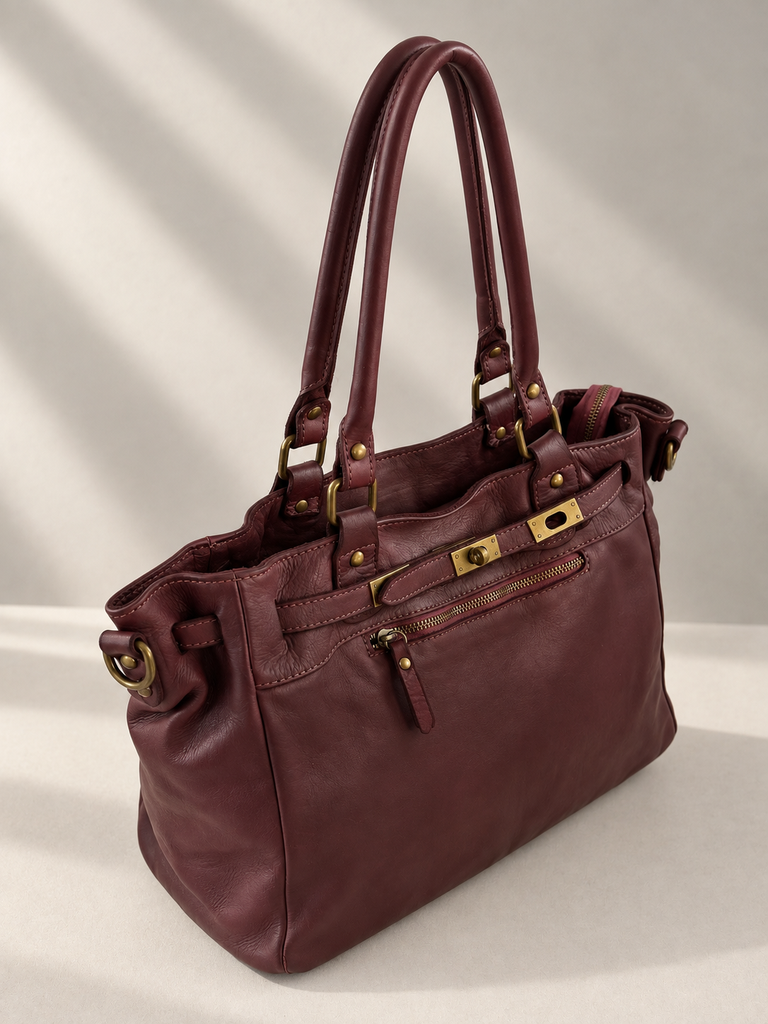 Borsa Donna in Vera Pelle Made in Italy – Borsa a Doppio Manico con Tasca Frontale con Zip