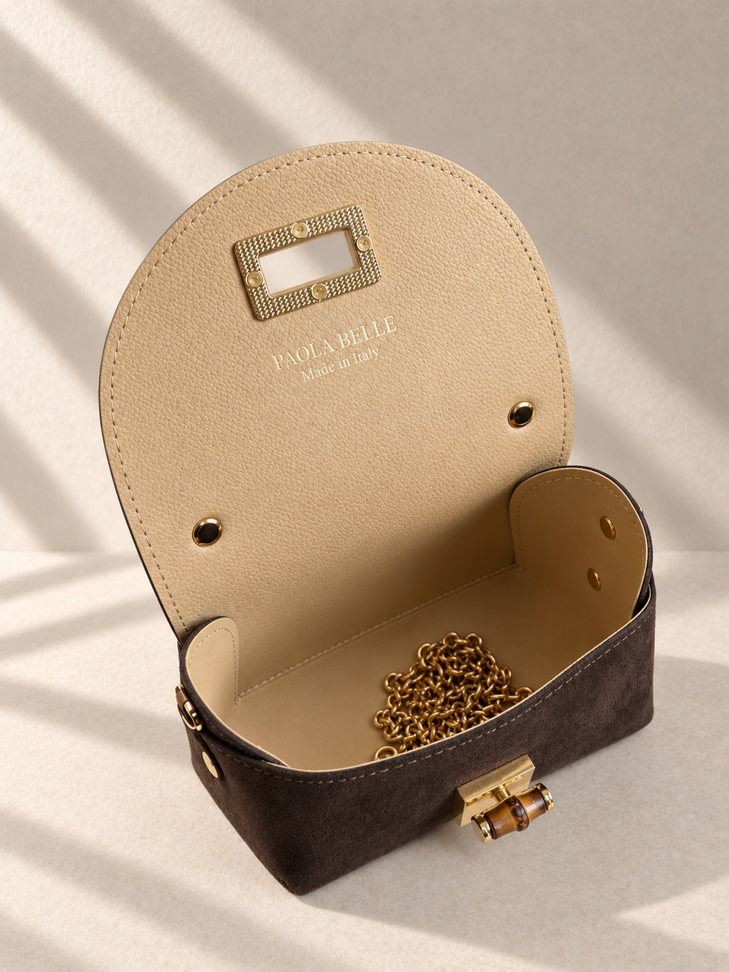Borsa Donna in Camoscio Vera Pelle Made in Italy – Borsa a Mano con Tracolla a Catena e Chiusura Dorata