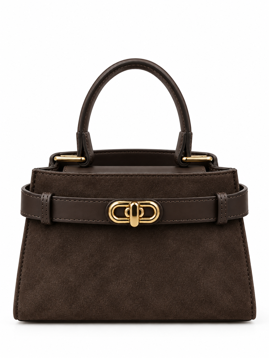 Borsa a Mano Donna in Pelle Marrone con Tracolla Regolabile, Chiusura Gold, Design Elegante e Strutturato