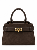 Borsa a Mano Donna in Pelle Marrone con Tracolla Regolabile, Chiusura Gold, Design Elegante e Strutturato
