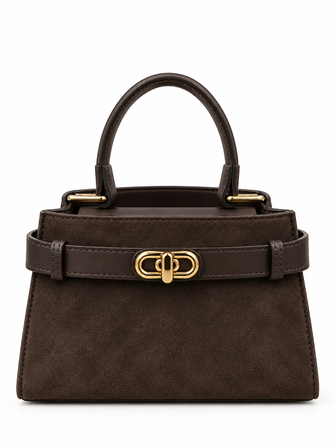 Borsa a Mano Donna in Pelle Marrone con Tracolla Regolabile, Chiusura Gold, Design Elegante e Strutturato