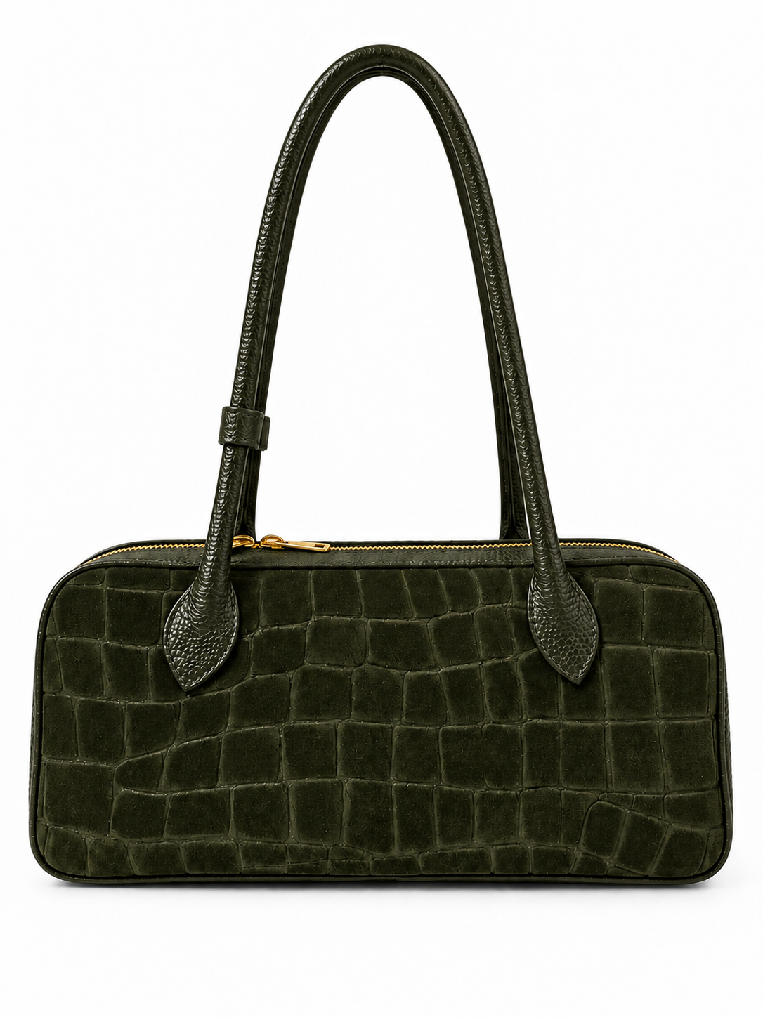 Borsa Donna in Vera Pelle Made in Italy Effetto Coccodrillo con Manico e Chiusura Zip Dorata
