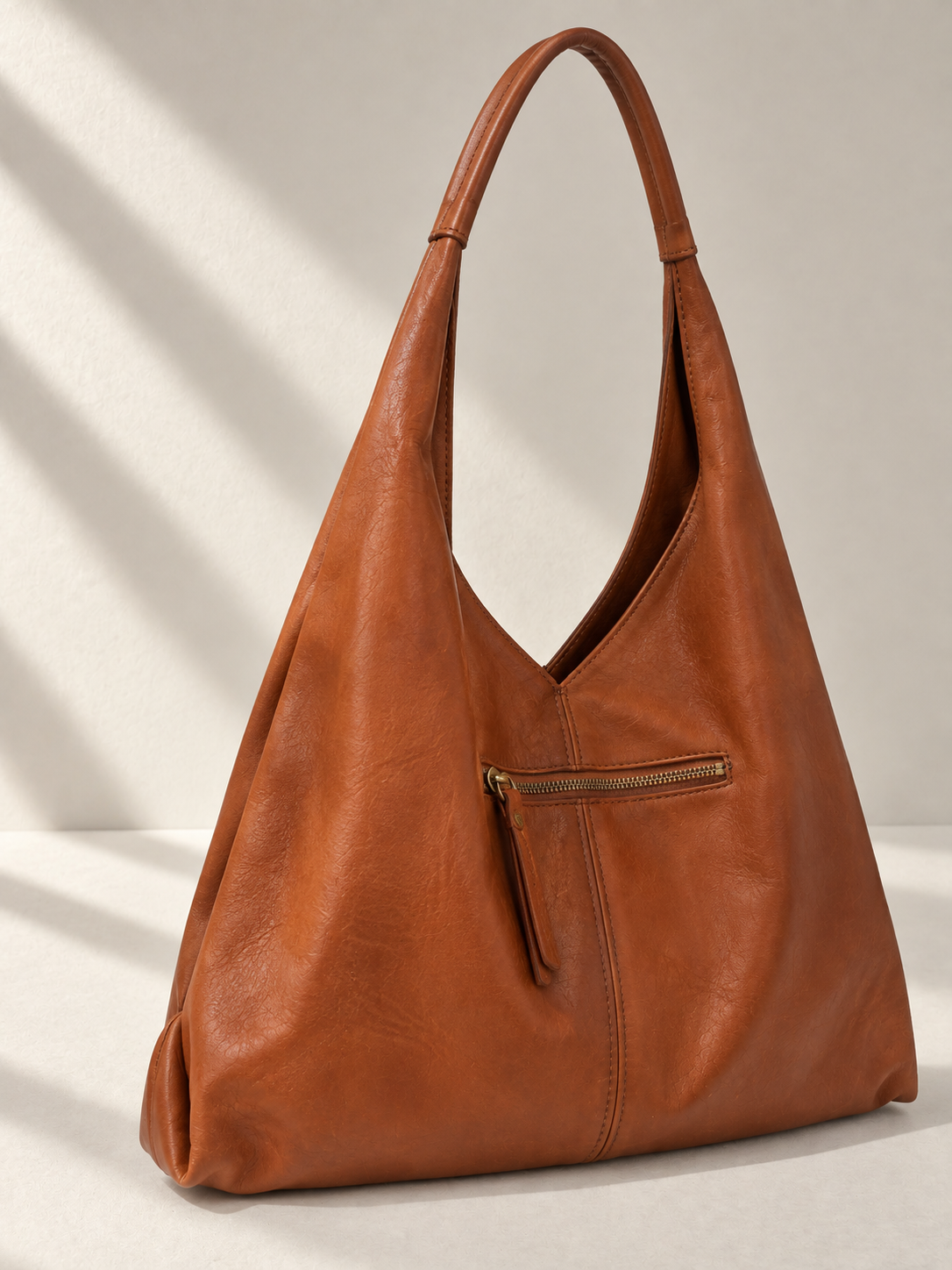 Borsa Hobo a Spalla in Pelle Testurizzata Made in Italy con Tasca Frontale con Cerniera