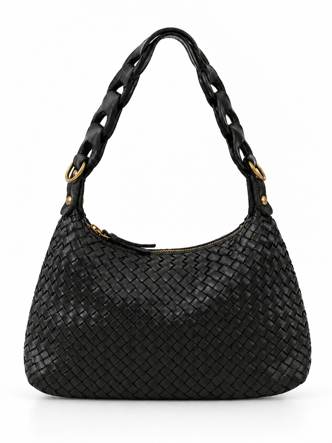 Borsa a Spalla in Pelle Intrecciata Made in Italy con Tracolla Intrecciata e Chiusura con Cerniera