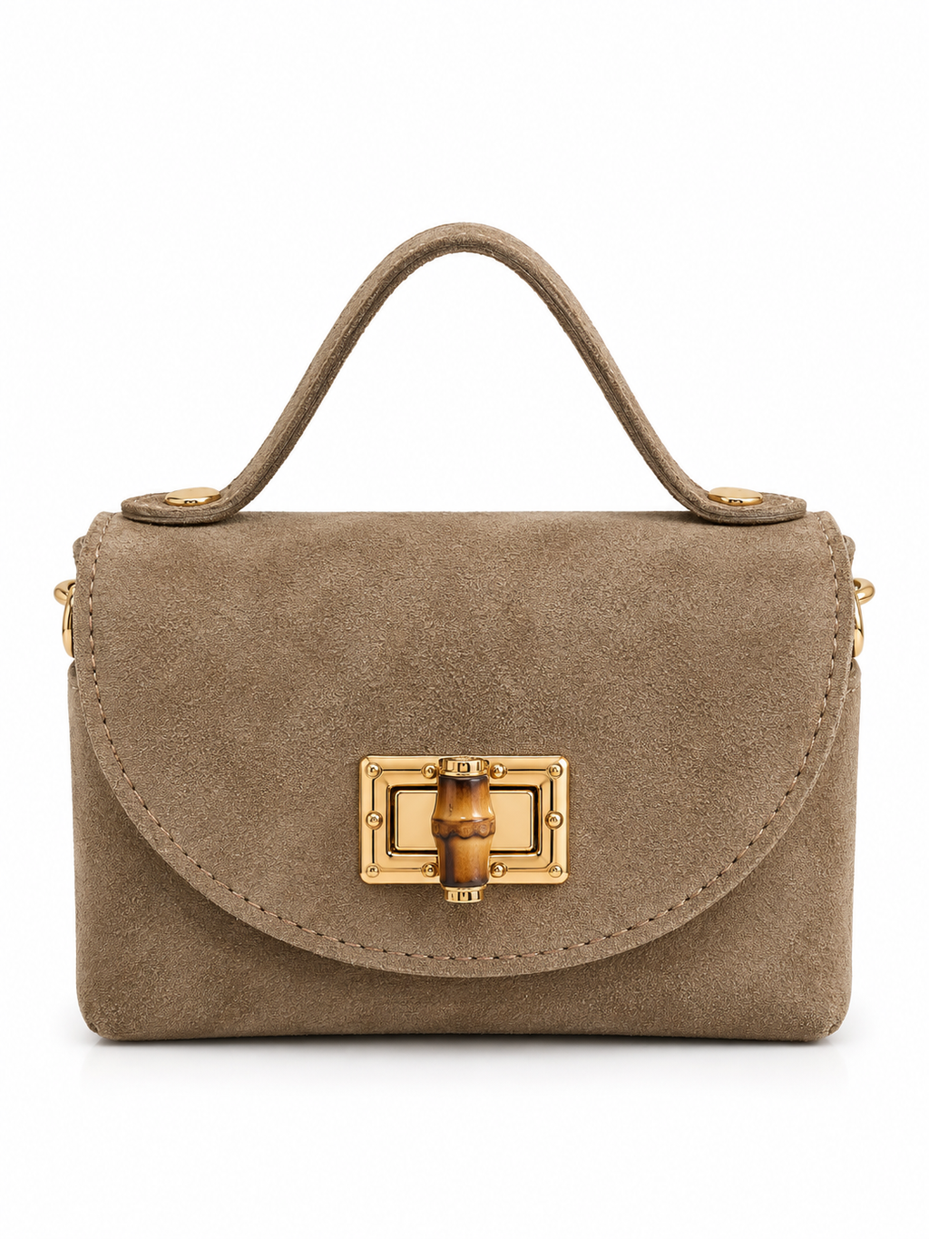 Borsa Donna in Camoscio Vera Pelle Made in Italy – Borsa a Mano con Tracolla a Catena e Chiusura Dorata