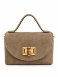 Borsa Donna in Camoscio Vera Pelle Made in Italy – Borsa a Mano con Tracolla a Catena e Chiusura Dorata