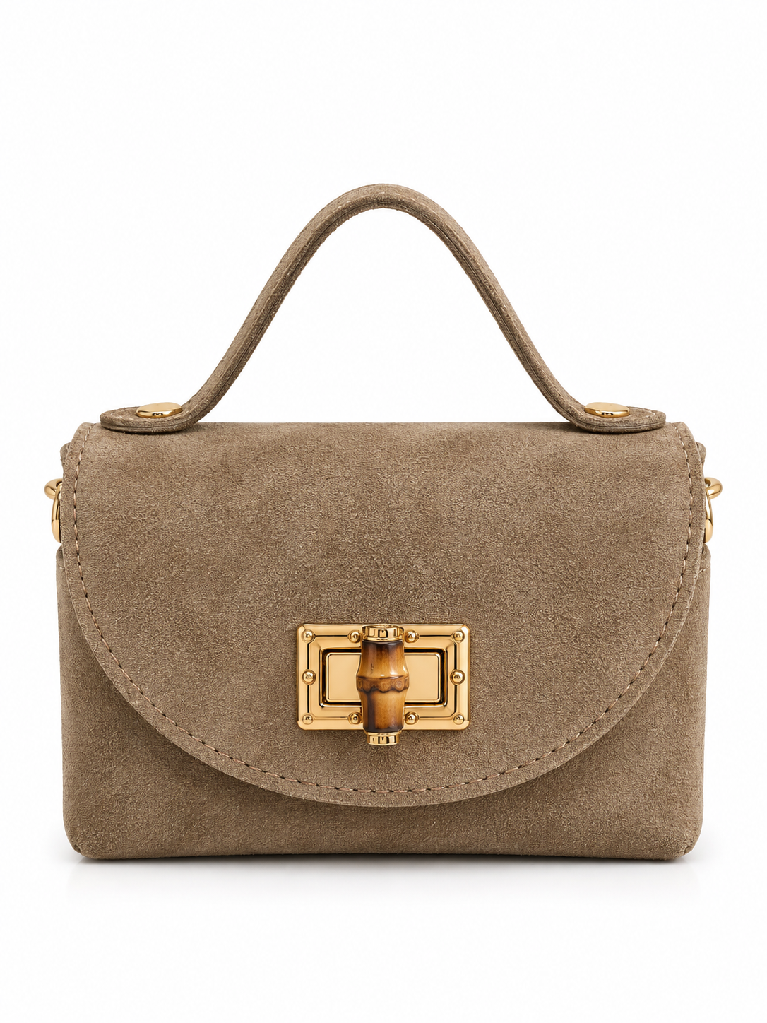 Borsa Donna in Camoscio Vera Pelle Made in Italy – Borsa a Mano con Tracolla a Catena e Chiusura Dorata