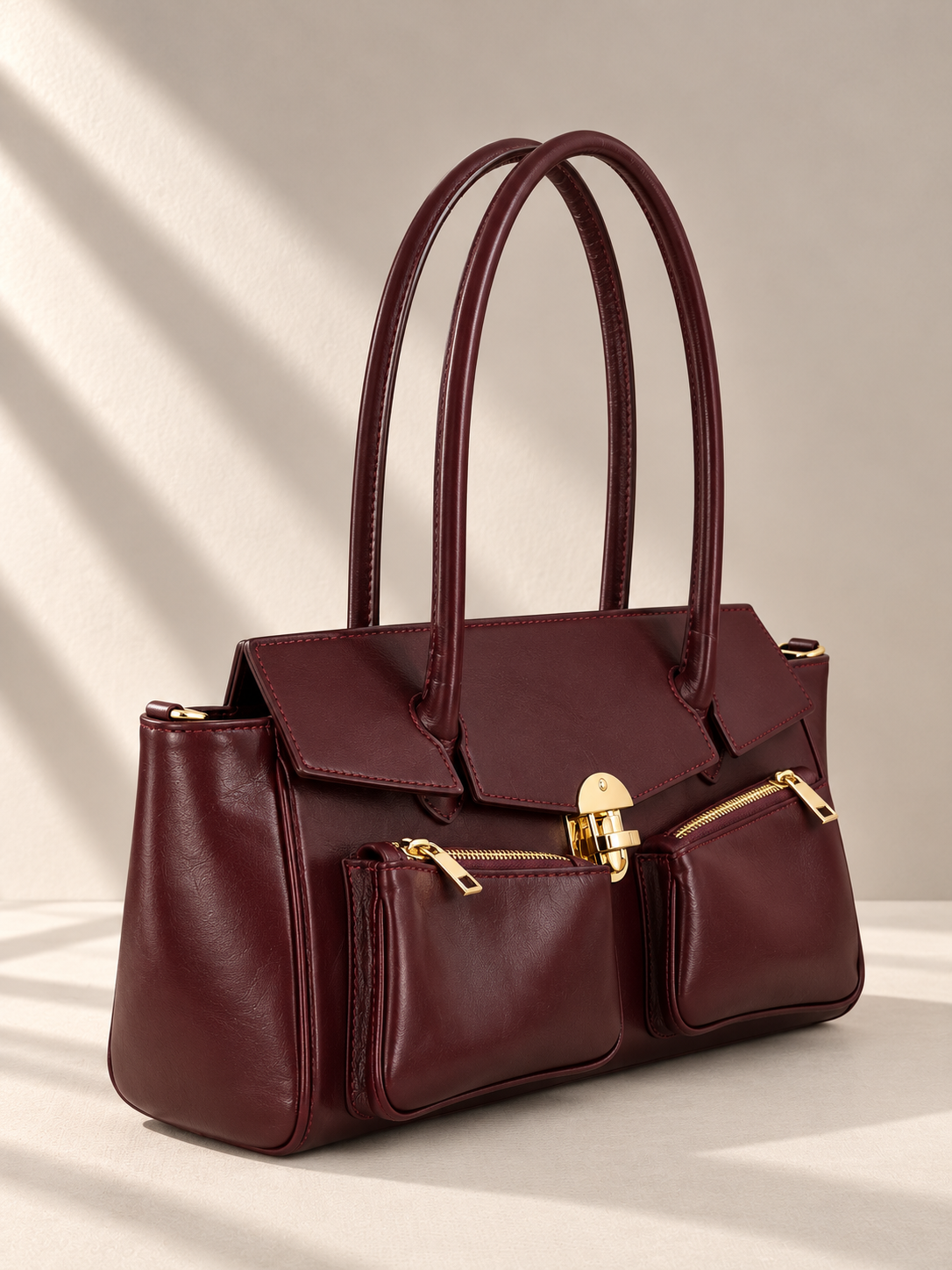 Borsa Donna in Vera Pelle Made in Italy con Tasche Frontali e Chiusura in Metallo