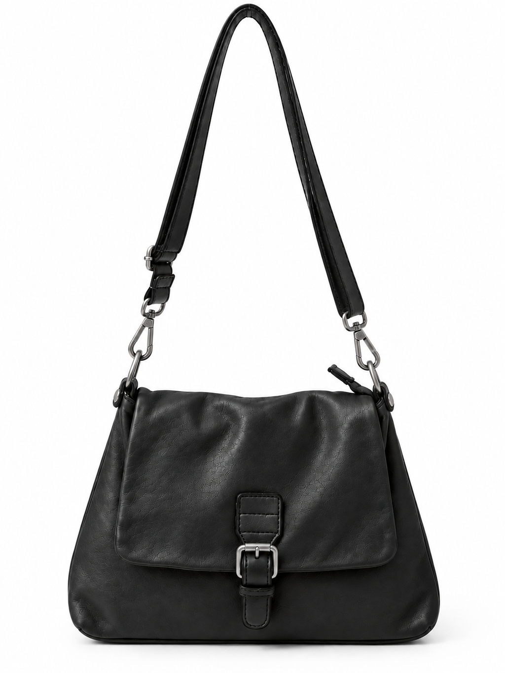 Borsa in Pelle di Dimensioni Medio-Piccole da Spalla con Patta con Fibbia e Tracolla Regolabile