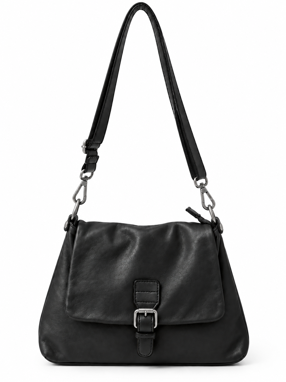 Borsa in Pelle di Dimensioni Medio-Piccole da Spalla con Patta con Fibbia e Tracolla Regolabile
