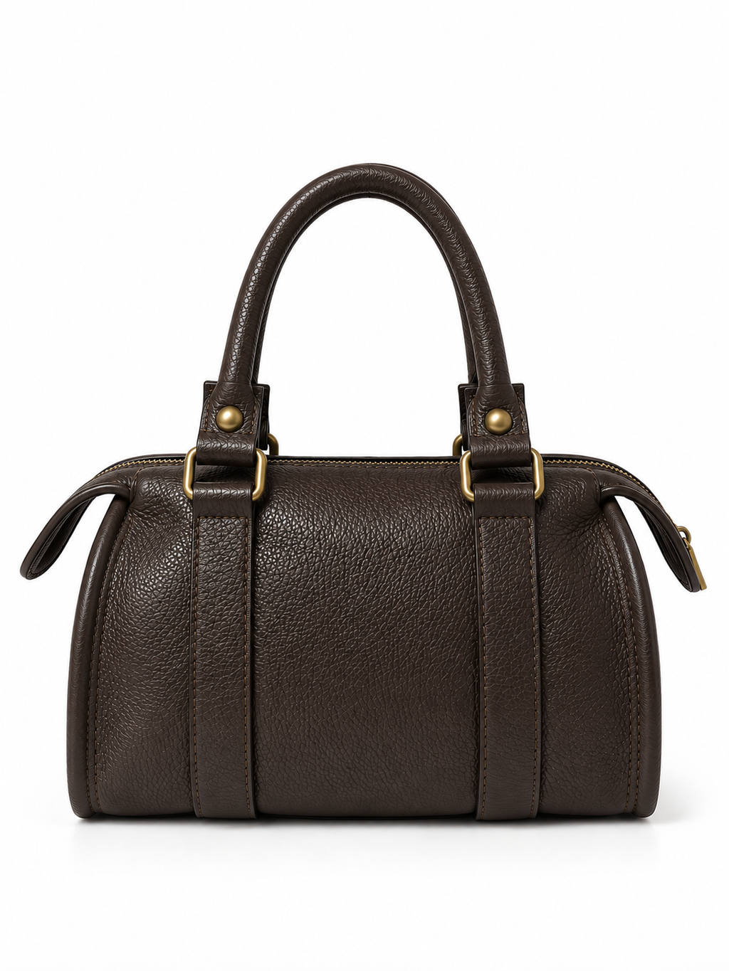 Borsa a Mano in Vera Pelle Made in Italy – Modello Boston in Pelle Martellata Marrone Scuro con Doppio Manico e Dettagli Dorati