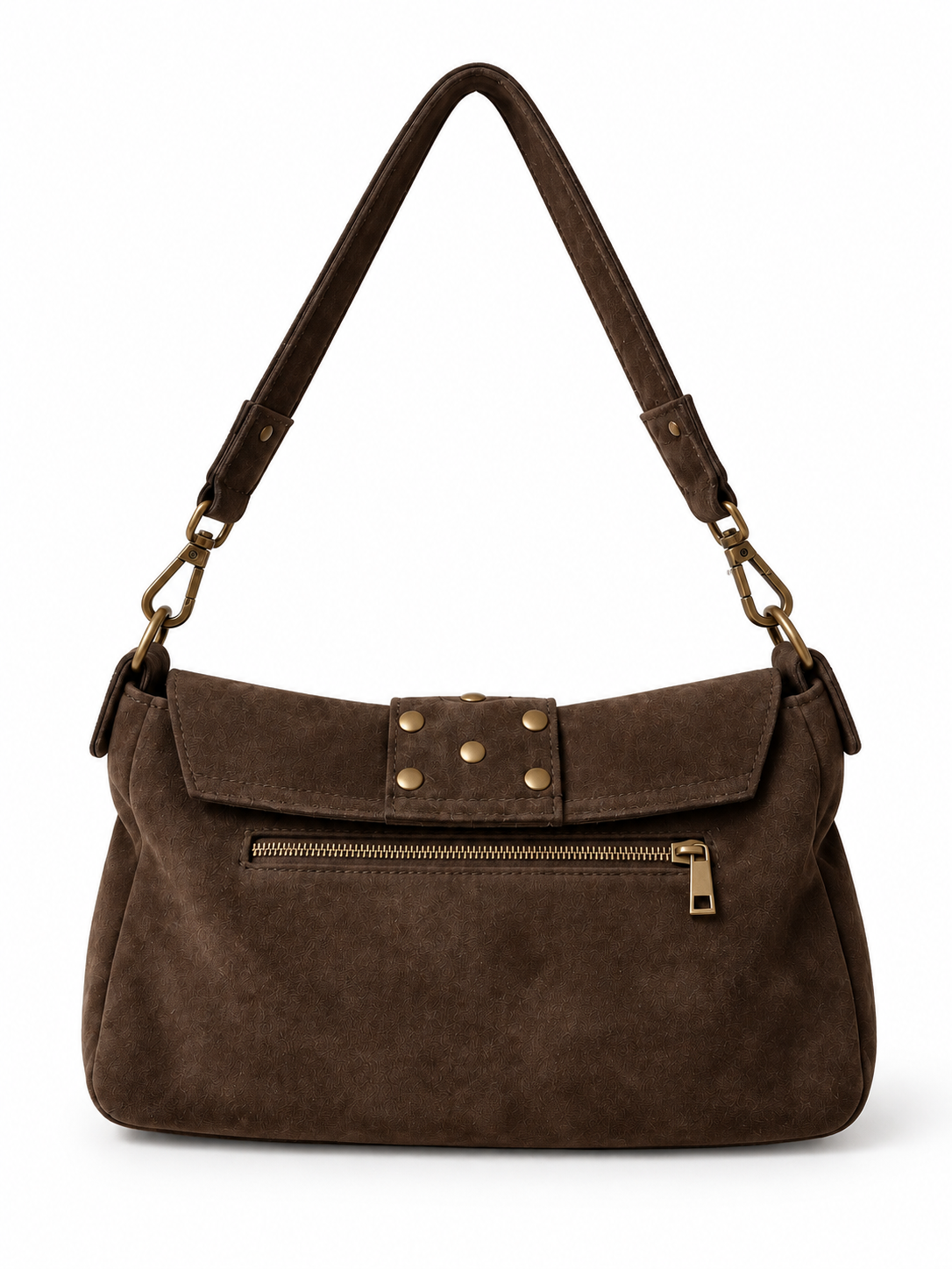 Borsa a Spalla Donna in Vera Pelle Scamosciata Made in Italy con Patta Borchiata e Tracolla Regolabile