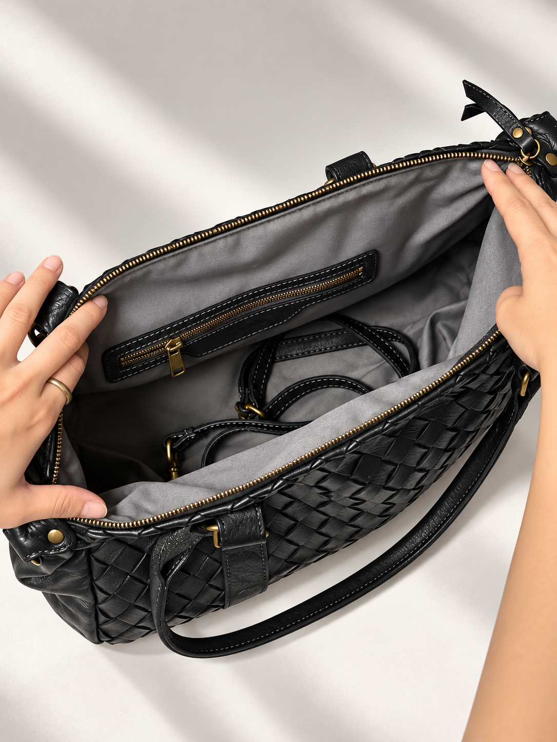 Borsa Duffle Donna in Vera Pelle Lavata Made in Italy – Borsa Intrecciata con Doppio Manico