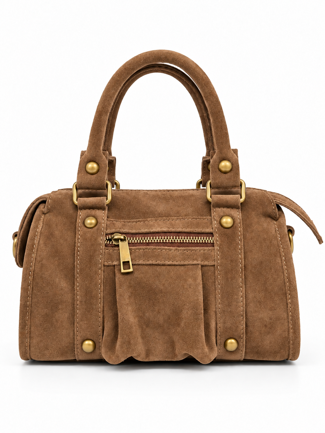 Borsa a Mano in Vera Pelle Scamosciata Made in Italy – Bauletto Vintage con Dettagli Dorati e Tracolla Regolabile