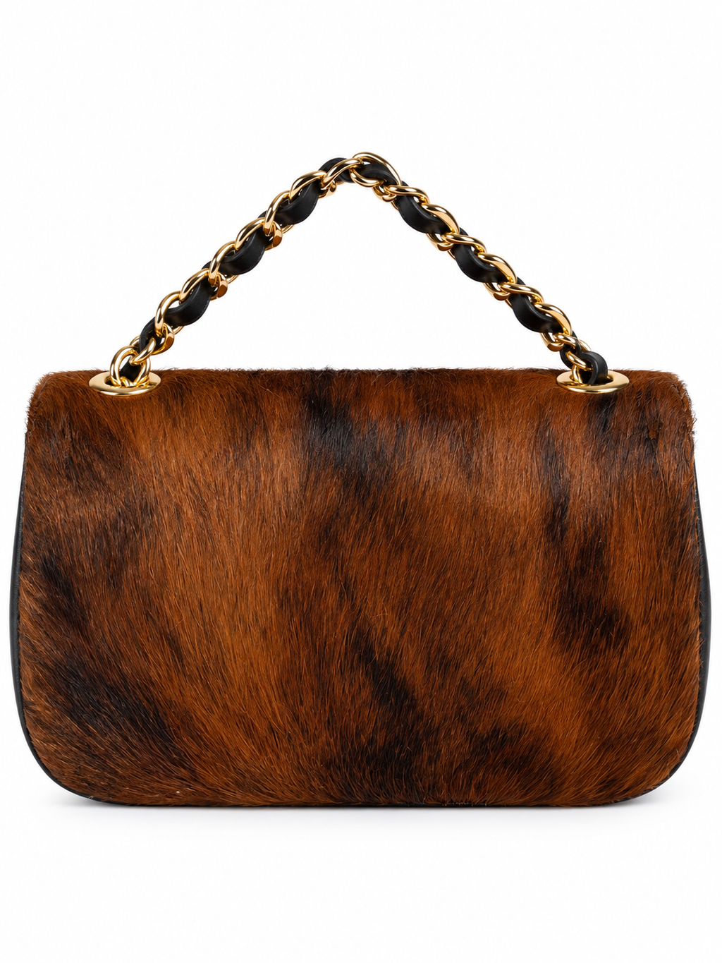Borsa Donna in Vera Pelle e Pelo Bovina, Borsa a Spalla con Catena Dorata e Chiusura Gold – Made in Italy